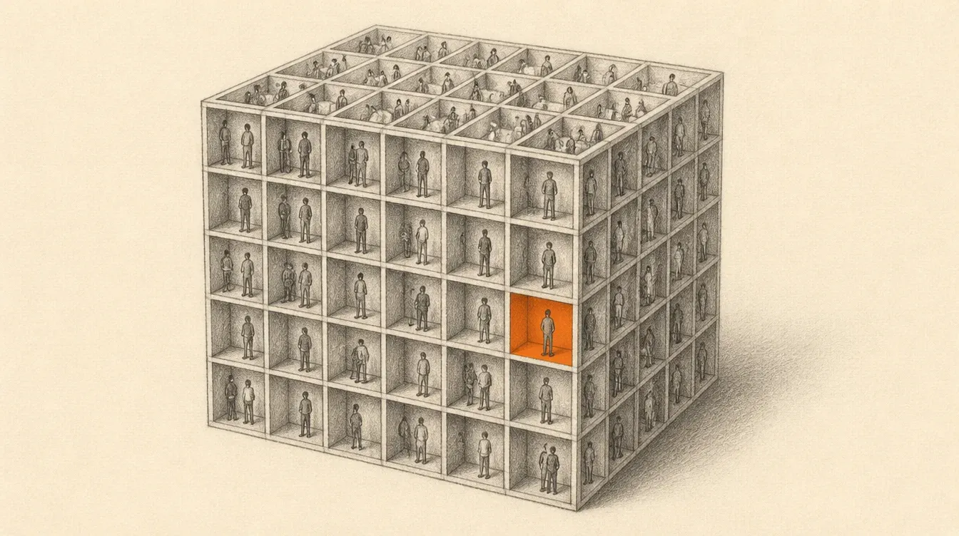 Cubo de grafito dividido en celdas de segmentos con una celda naranja destacada