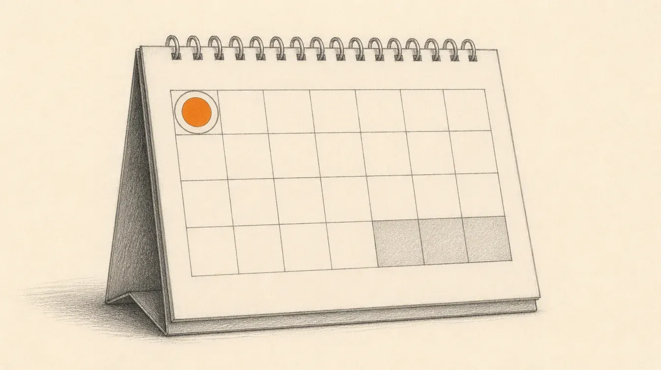 Un calendario en grafito con un día de octubre marcado por un círculo naranja sólido, mientras la semana de Black Friday más adelante en el mes queda en gris