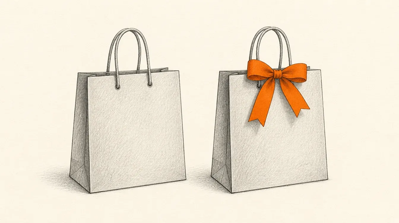 Dos bolsas de compra en grafito, una junto a la otra, la segunda con un moño resuelto en naranja sólido